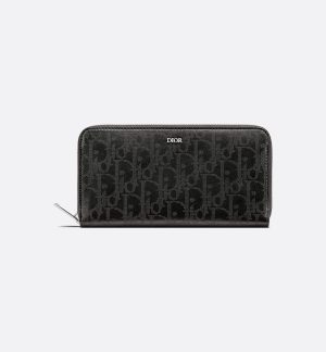 DIOR Zipped Long Wallet  Black Oblique Galaxy Leather