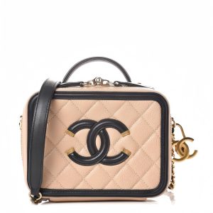 CHANEL Grained Calfskin CC Filigree Vanity Clutch With Chain