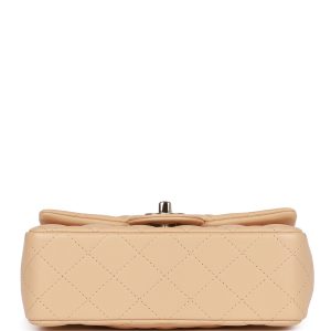 Mini Rectangular Flap Bag Beige Lambskin Light Gold Hardware