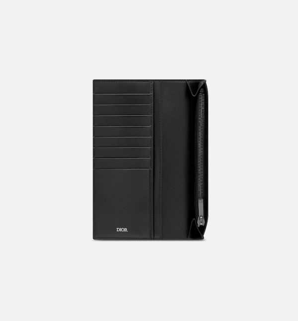 DIOR Vertical Long Wallet  Beige and Black Oblique Jacquard