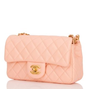 Pearl Crush Mini Rectangular Flap Bag Peach Lambskin Antique Gold Hardware