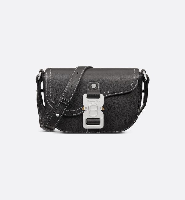 DIOR Mini Saddle Messenger Bag with Flap Black Grained Calfskin