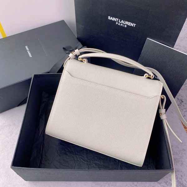 YSL Cassandra Medium Top Handle Bag in Grain Poudre Embossed Leather