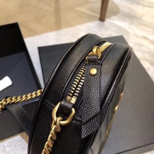 YSL Vinyle Round Camera BAG In Chevron Quilted Grain De Poudre Embossed Leather