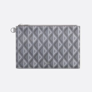 DIOR A5 Pouch Gray Diamond Canvas