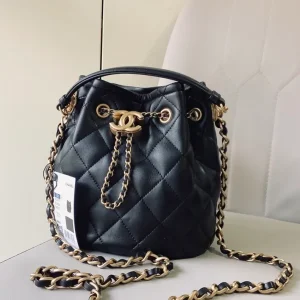 Chanel Classic Bucket Bag Gold Toned Hardware Black For Women 7.8in/20cm