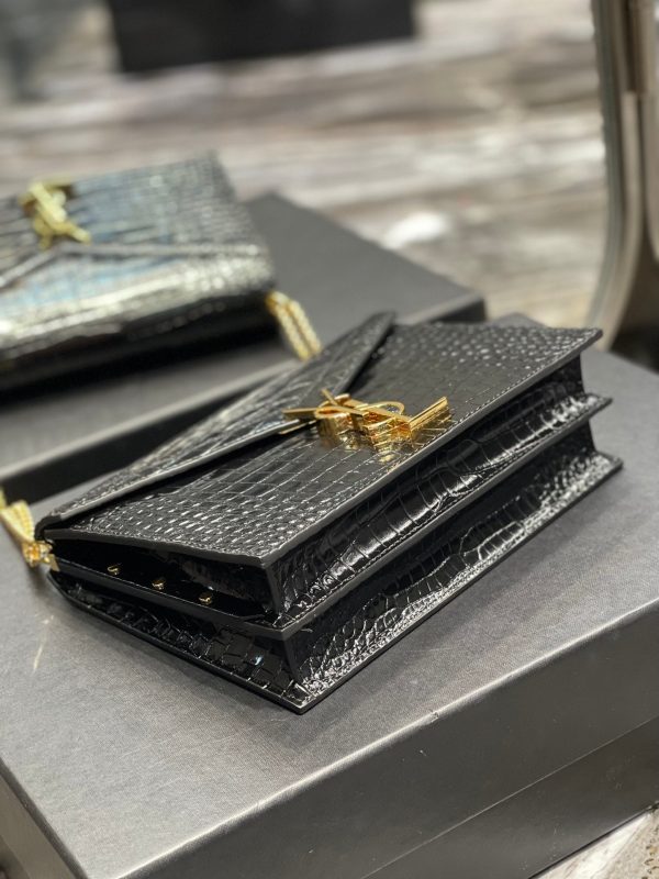YSL Cassandra Medium Chain Bag In crocodile Embossed Shiny Leather