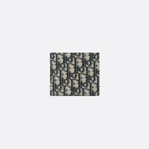DIOR Compact Wallet Beige and Black Oblique Jacquard