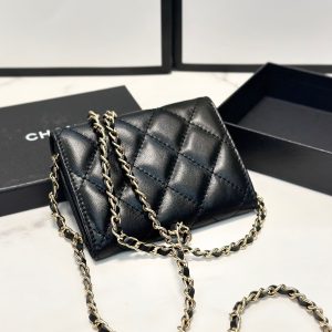 Classic Flap Chain Card Wallet Gold Metal Black