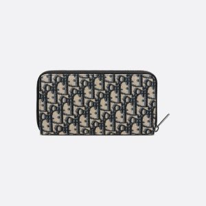 DIOR Zipped Long Wallet Beige and Black Oblique Jacquard