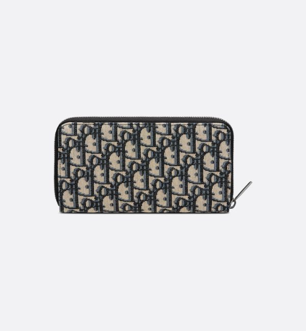 DIOR Zipped Long Wallet Beige and Black Oblique Jacquard