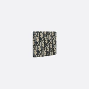 DIOR Compact Wallet Beige and Black Oblique Jacquard