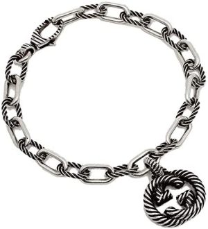 GUCCI SiLVer Bracelet with Interlocking Double G Charm