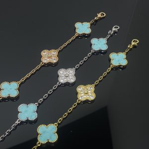 Van Cleef & Arpels CLOVER 5 MOTIF TURQUOISE DIAMOND GOLD BRACELET