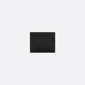 DIOR Saddle Card Holder Black Grained Calfskin Marquetry and Black Oblique Jacquard