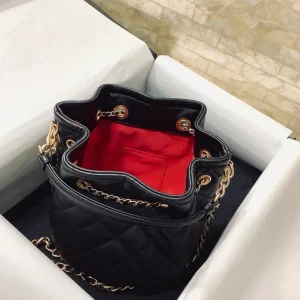 Chanel Classic Bucket Bag Gold Toned Hardware Black For Women 7.8in/20cm