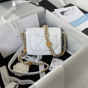 Chanel Mini Flap Bag With Top Handle Gold Hardware White For Women, Women's Handbags, Shoulder Bags 7.9in/20cm AS2431
