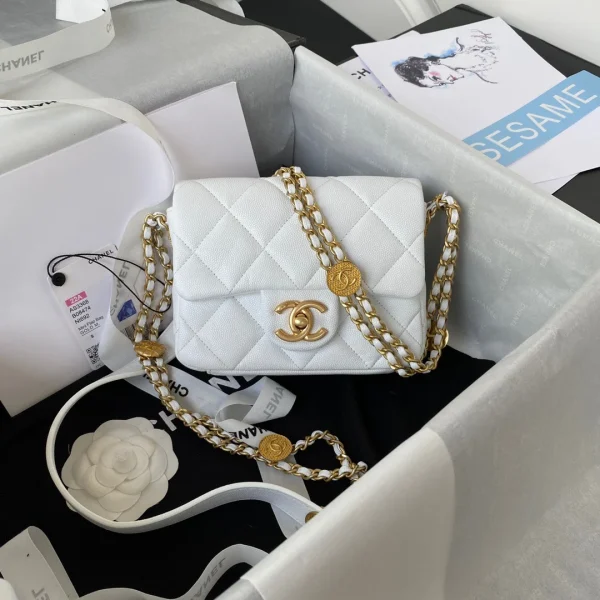 Chanel Mini Flap Bag With Top Handle Gold Hardware White For Women, Women's Handbags, Shoulder Bags 7.9in/20cm AS2431