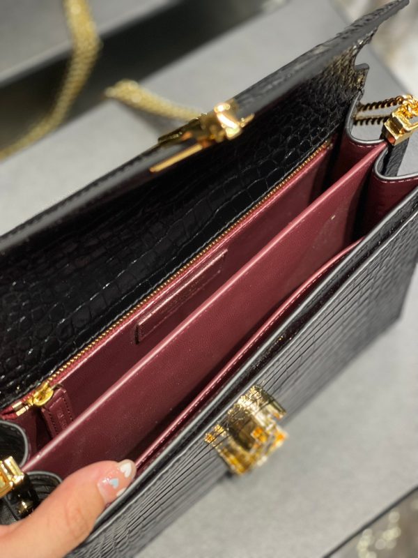 YSL Cassandra Medium Chain Bag In crocodile Embossed Shiny Leather