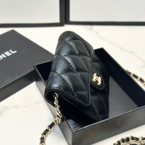 Classic Flap Chain Card Wallet Gold Metal Black