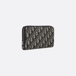 DIOR Zipped Long Wallet Beige and Black Oblique Jacquard