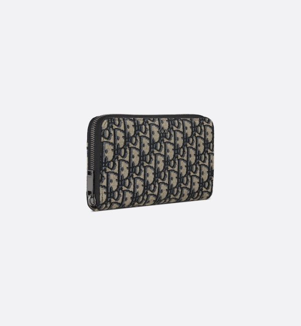 DIOR Zipped Long Wallet Beige and Black Oblique Jacquard