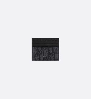 DIOR Card Holder Black Oblique Jacquard and Black Grained Calfskin