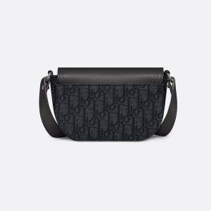DIOR Mini Saddle Messenger Bag with Flap Black Oblique Jacquard and Black Grained Calfskin