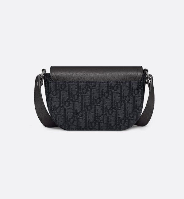DIOR Mini Saddle Messenger Bag with Flap Black Oblique Jacquard and Black Grained Calfskin
