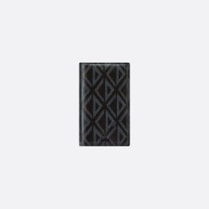 DIOR Long Bifold Card Holder  Black CD Diamond Canvas