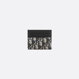 DIOR Card Holder Beige and Black Oblique Jacquard with Black Grained Calfskin