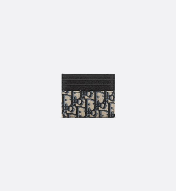 DIOR Card Holder Beige and Black Oblique Jacquard with Black Grained Calfskin