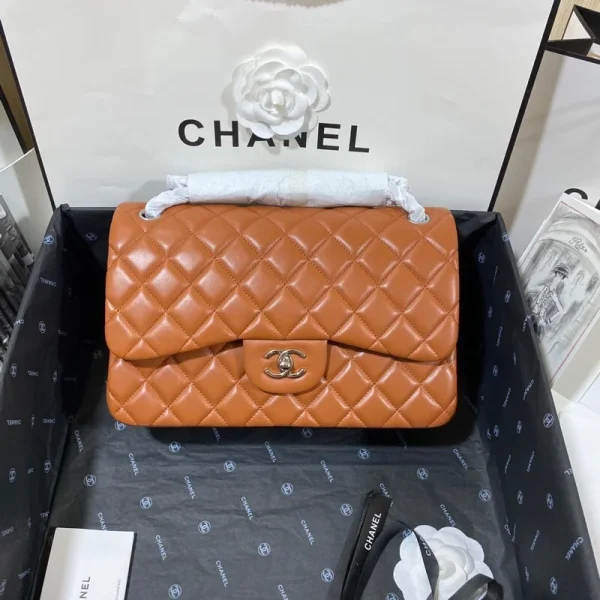 Chanel Large Classic Handbag Silver Hardware Brown For Women, Women's Handbags, Shoulder Bags 11.8in/30cm