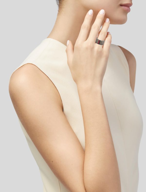 GUCCI Enamel Wide Diamantissima Ring