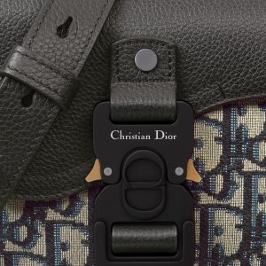 DIOR Mini Saddle Messenger Bag with Flap Beige and Black Oblique Jacquard with Black Grained Calfskin