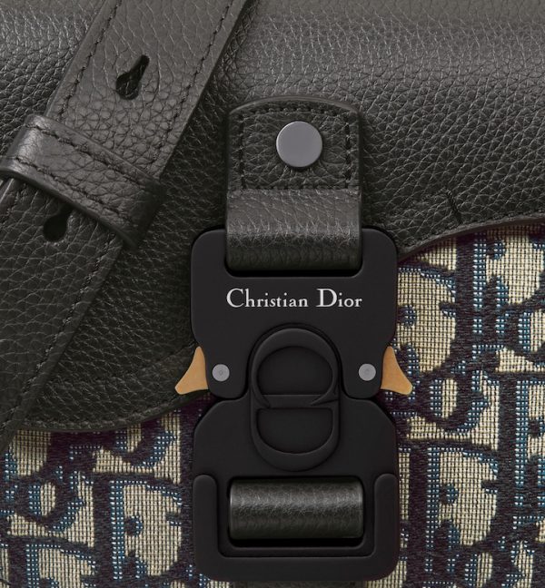 DIOR Mini Saddle Messenger Bag with Flap Beige and Black Oblique Jacquard with Black Grained Calfskin