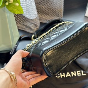 Aged Calfskin Quilted Small Gabrielle Hobo Black