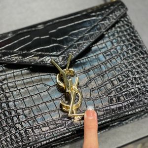 YSL Cassandra Medium Chain Bag In crocodile Embossed Shiny Leather