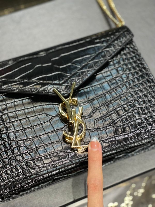 YSL Cassandra Medium Chain Bag In crocodile Embossed Shiny Leather