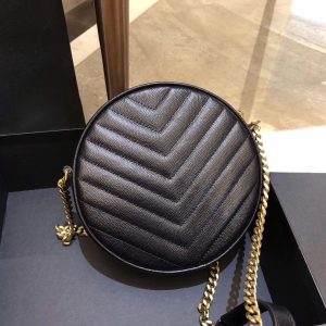 YSL Vinyle Round Camera BAG In Chevron Quilted Grain De Poudre Embossed Leather