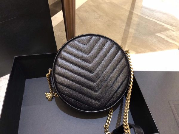 YSL Vinyle Round Camera BAG In Chevron Quilted Grain De Poudre Embossed Leather