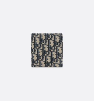 DIOR Vertical Bifold Wallet Beige and Black Oblique Jacquard