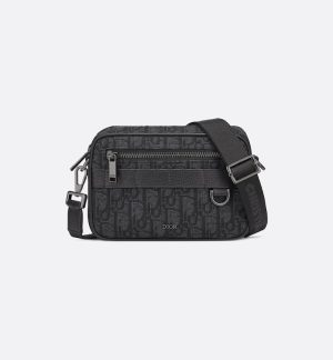 DIOR Mini Safari Bag with Strap Black Oblique Jacquard