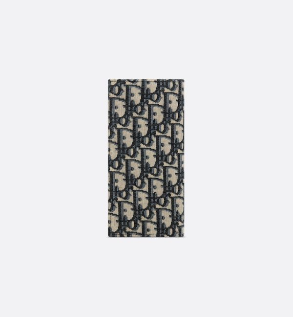 DIOR Vertical Long Wallet  Beige and Black Oblique Jacquard