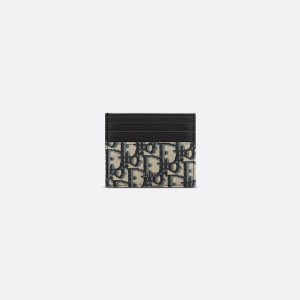 DIOR Card Holder Beige and Black Oblique Jacquard with Black Grained Calfskin