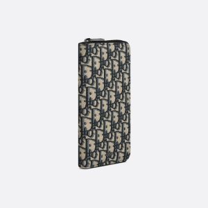 DIOR Vertical Long Zipped Wallet Beige and Black Oblique Jacquard