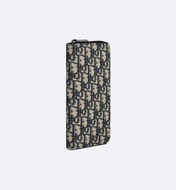 DIOR Vertical Long Zipped Wallet Beige and Black Oblique Jacquard