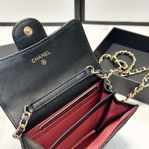 Classic Flap Chain Card Wallet Gold Metal Black