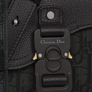 DIOR Mini Saddle Messenger Bag with Flap Black Oblique Jacquard and Black Grained Calfskin