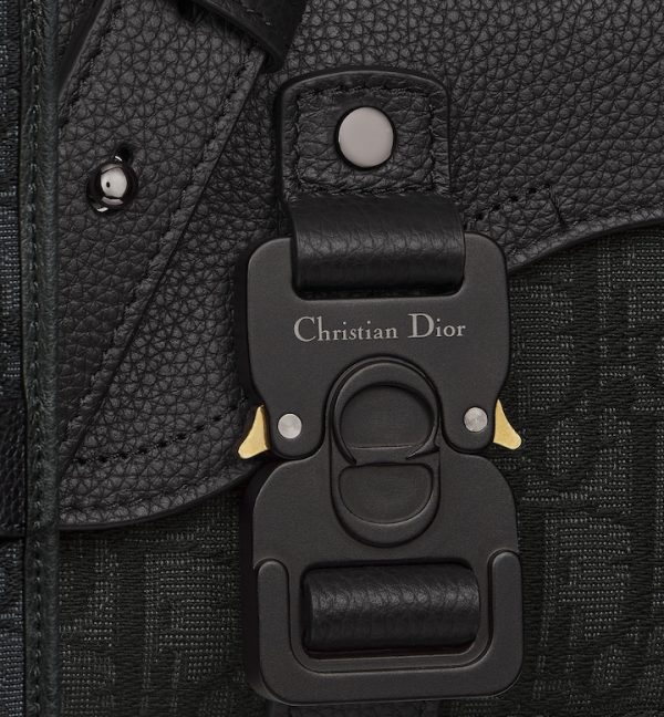 DIOR Mini Saddle Messenger Bag with Flap Black Oblique Jacquard and Black Grained Calfskin